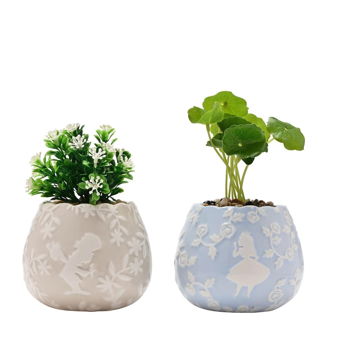 Set of 2 Artificial Plants in Disney Alice in Wonderland Plant Pots – image 2
