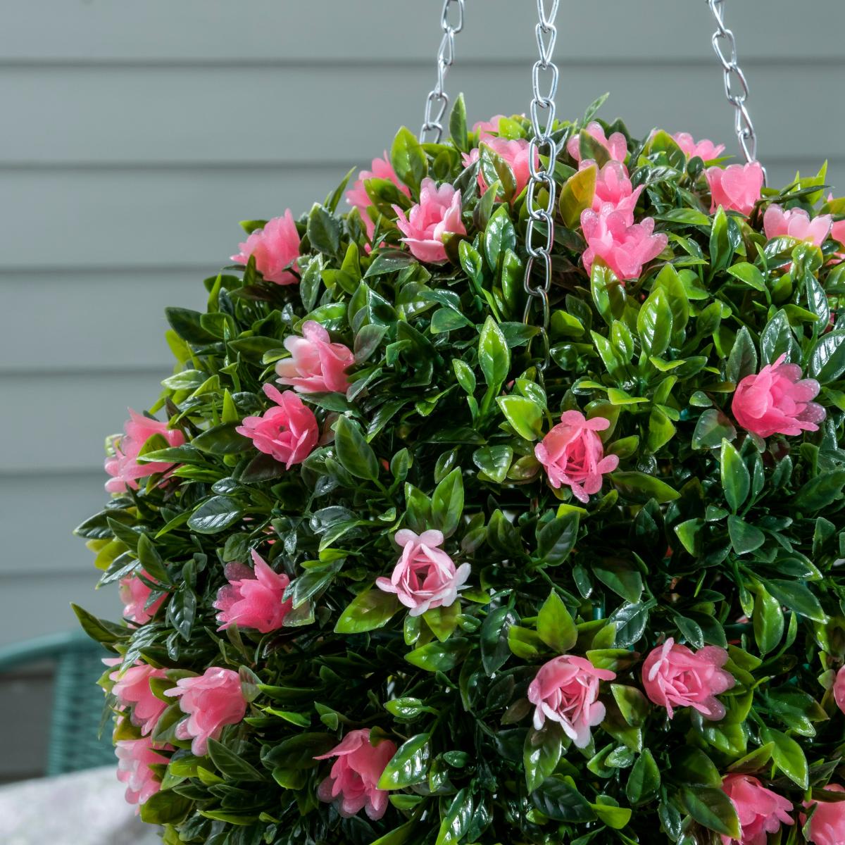 Hanging Pink Floral Topiary Ball 25cm Green – image 2