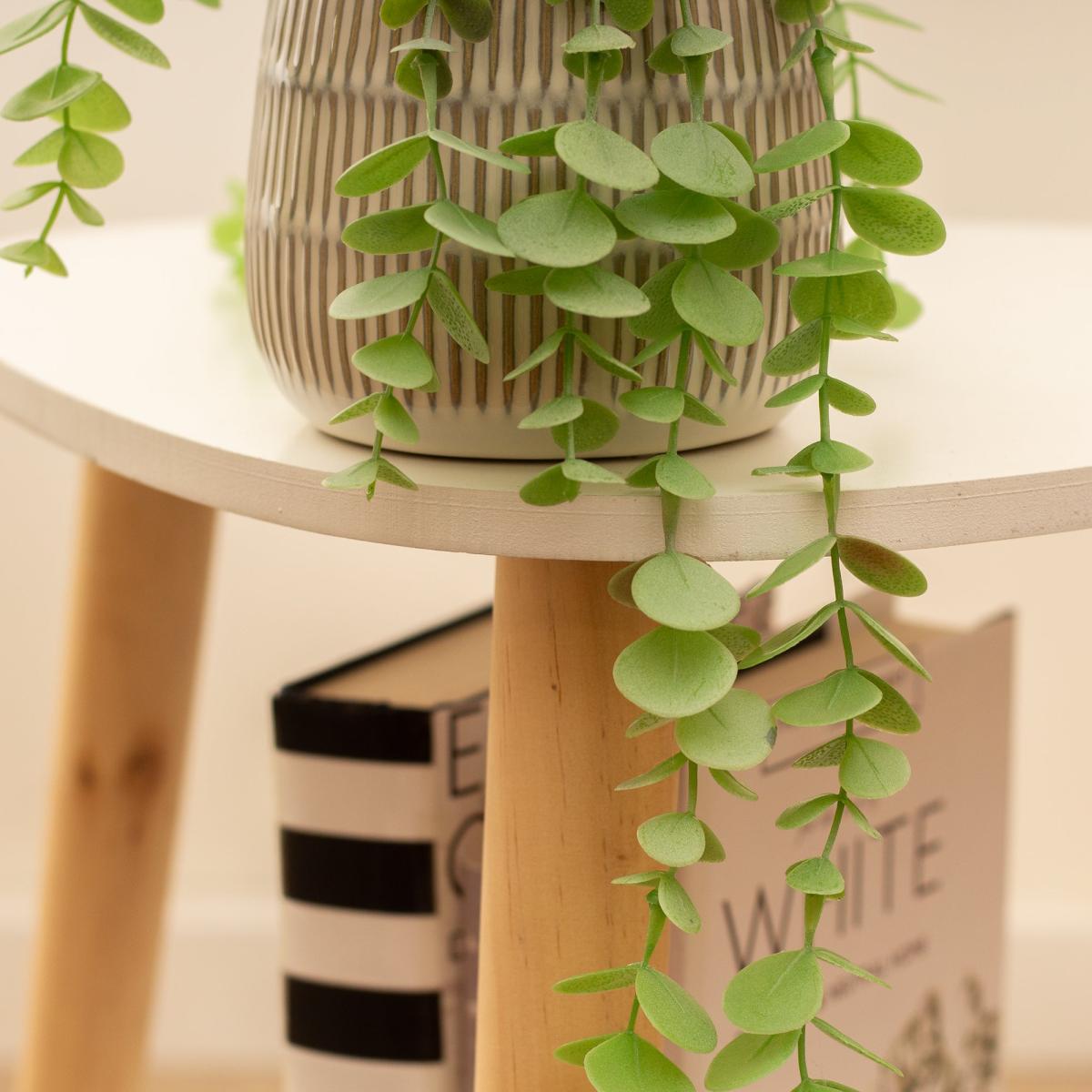 Artificial Set of 2 Spider and Eucalyptus Plants in Ribbed Ceramic Plant Pots Green – image 5