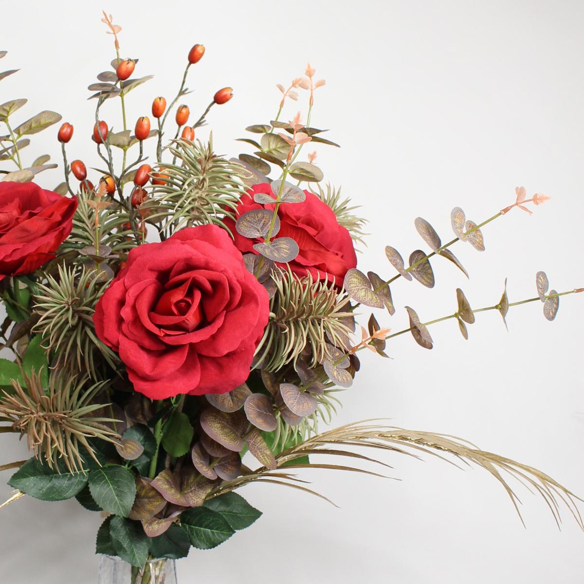 Velvet Rose and Eucalyptus Bouquet Red – image 2