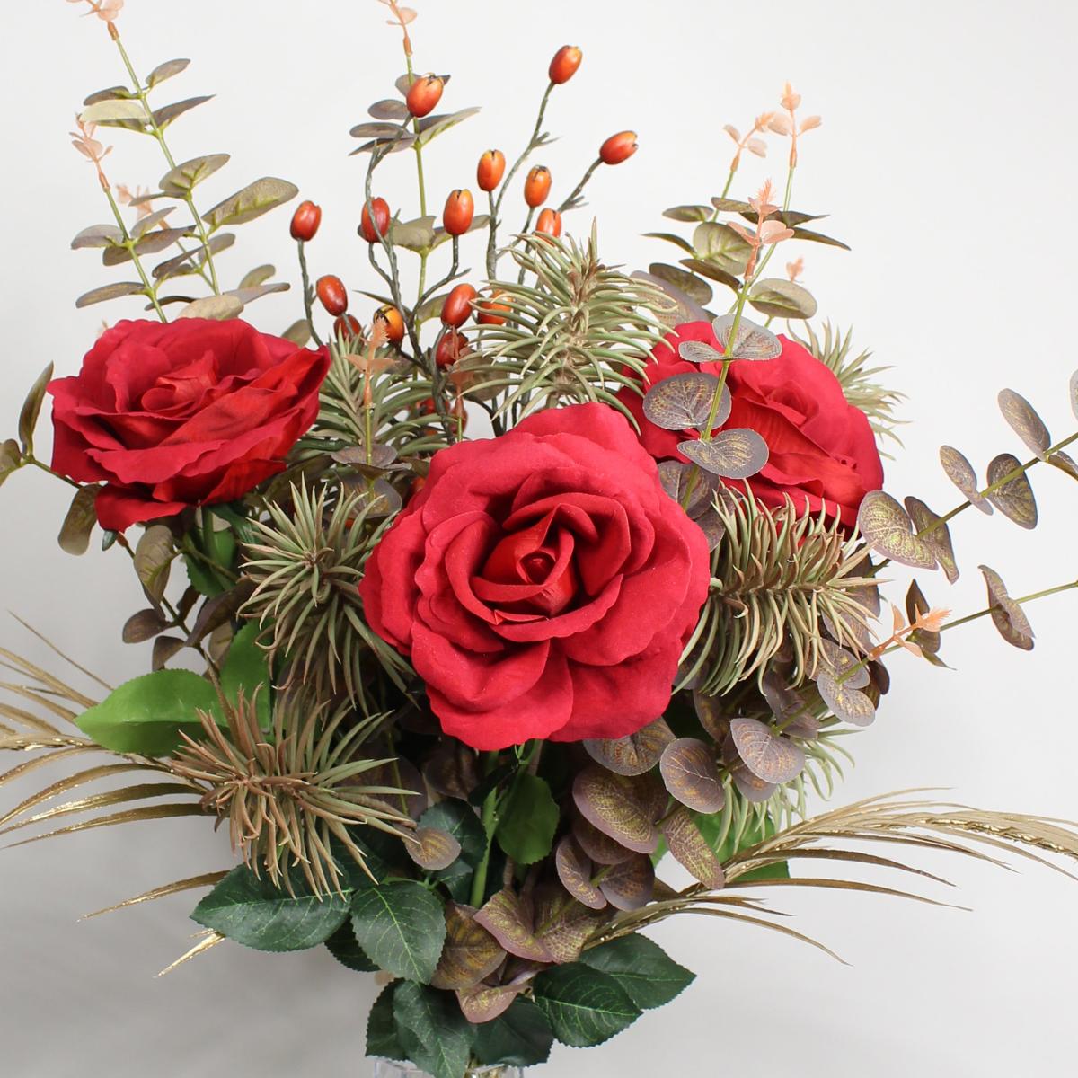 Velvet Rose and Eucalyptus Bouquet Red – image 3