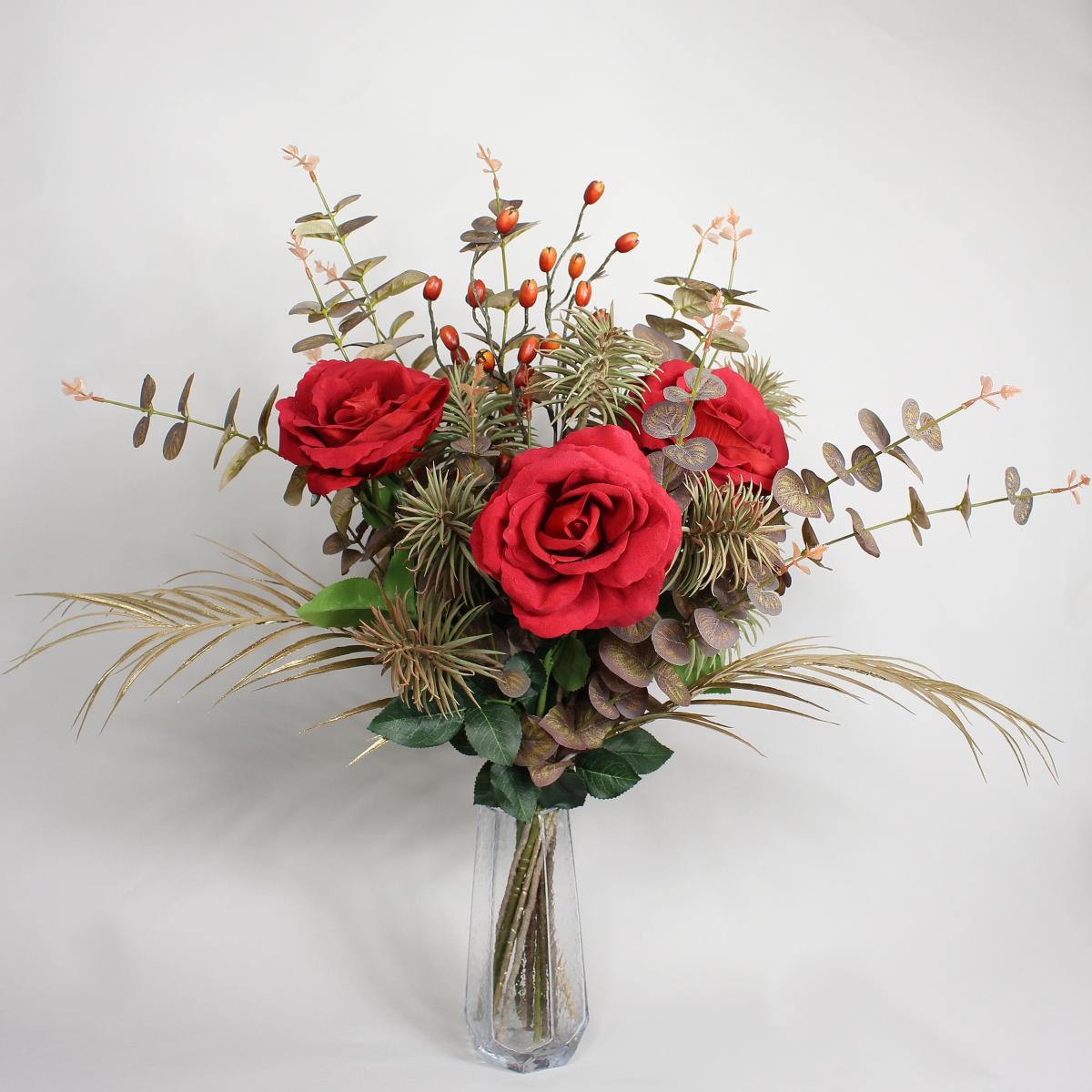 Velvet Rose and Eucalyptus Bouquet Red – image 1