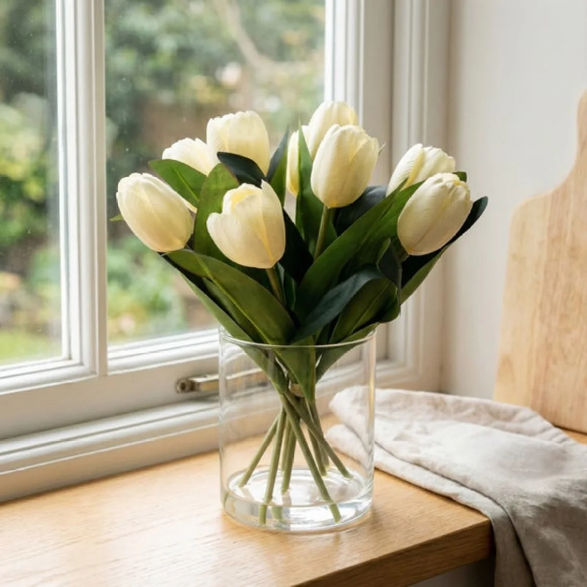 Artificial Tulip Bouquet In Glass Vase – image 1