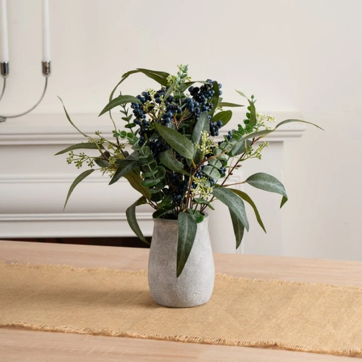 Eucalyptus and Berry Arrangement in Grey Ceramic Vase – image 1