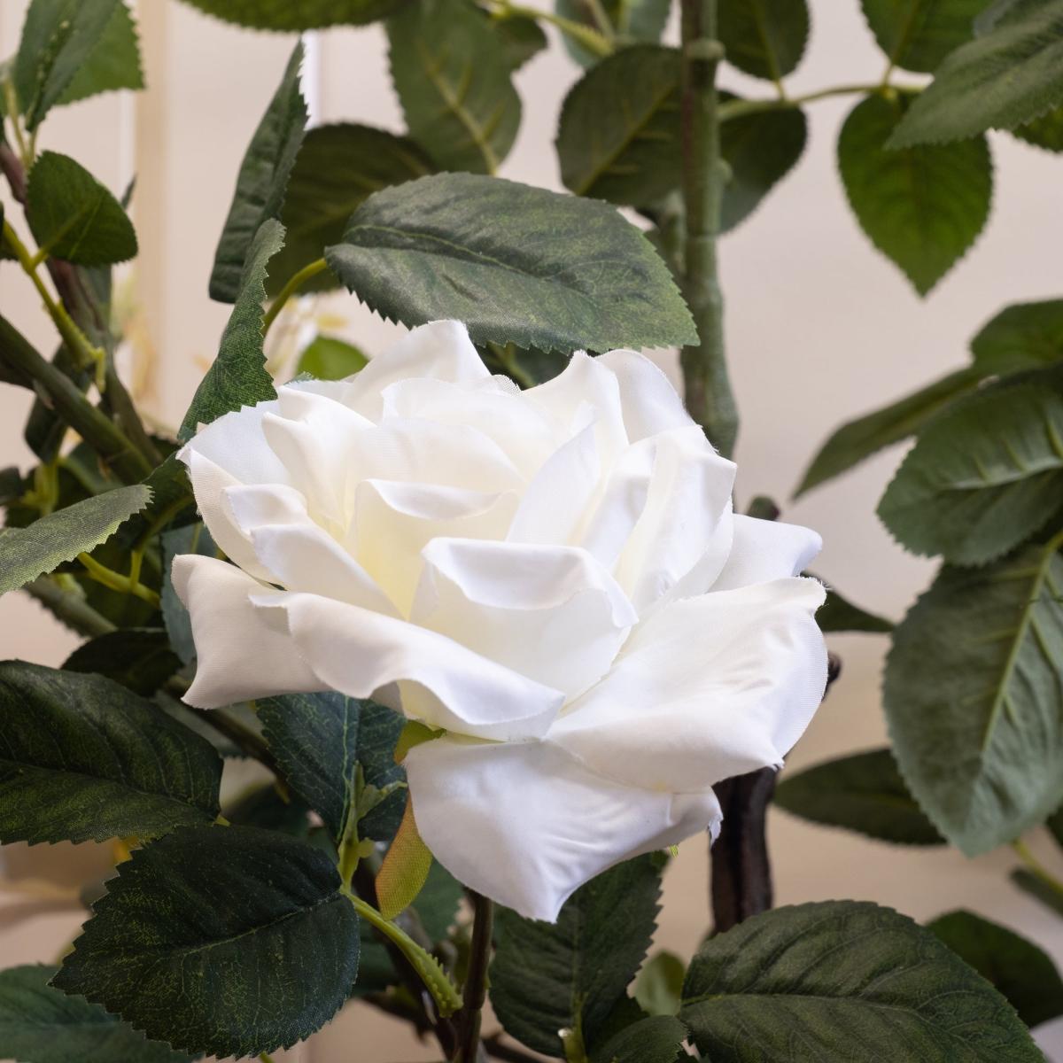 Artificial White Rose Tree in Black Plant Pot Green – image 2