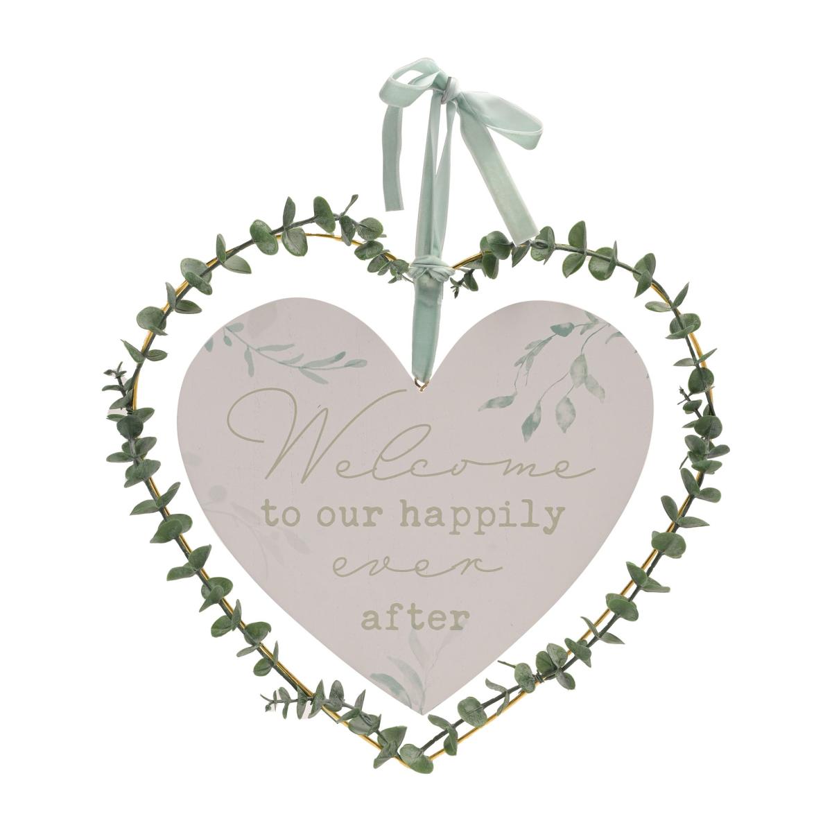 Love Story Welcome To Our Happily Ever After Heart Wreath White – image 2