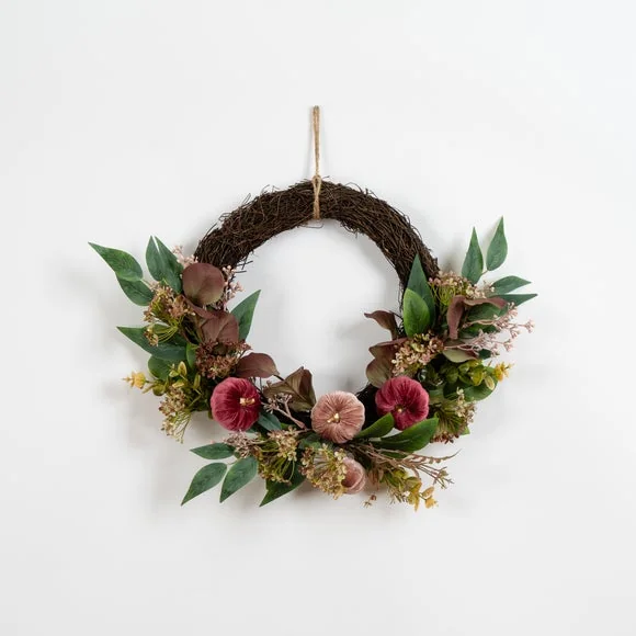 Artificial Plum and Pink Pumpkin Chunky Half Wreath – image 2