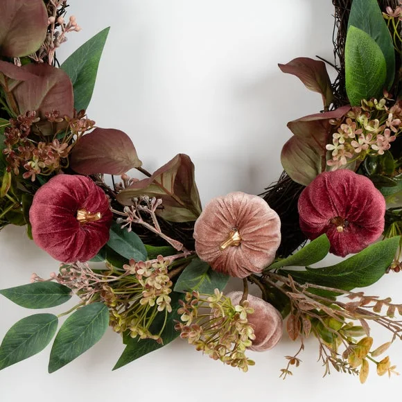 Artificial Plum and Pink Pumpkin Chunky Half Wreath – image 3