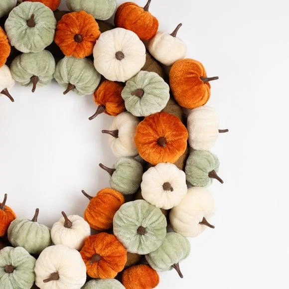 Artificial Velvet Pumpkin Wreath – image 2