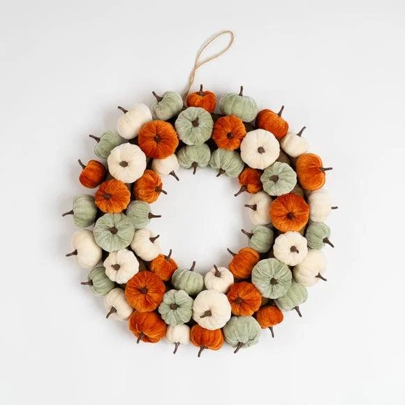 Artificial Velvet Pumpkin Wreath – image 3