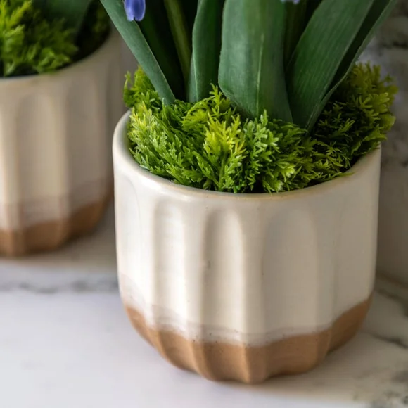 Cedar & Sage Set of 2 Artificial Purple Hyacinths in Ceramic Pots – image 3