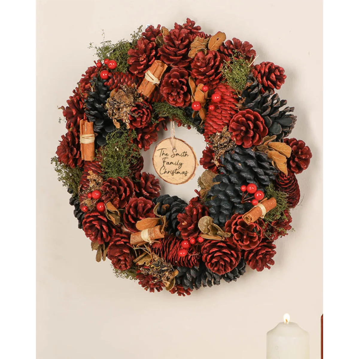 Personalised Cinnamon Pine Christmas Wreath 38cm – image 2