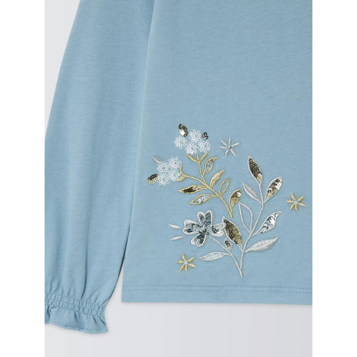 John Lewis Kids' Flowers Embellishment Top, Blue – image 3