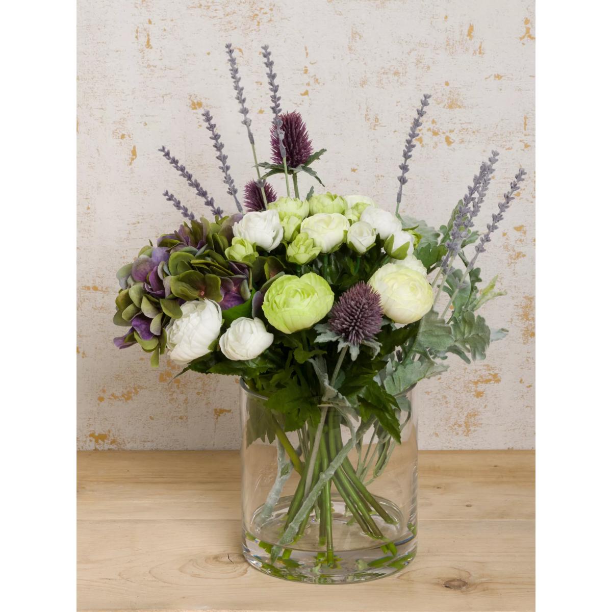 Floralsilk Artificial Hydrangea & Thistle in Vase, Purple – image 3