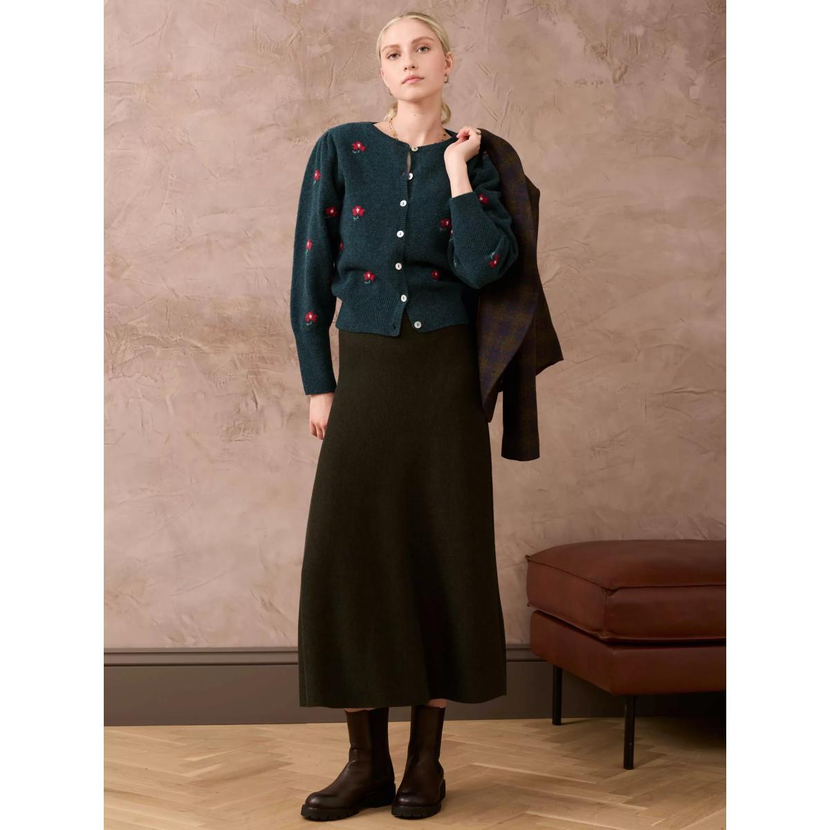 Brora Flowers Lambswool Cardigan, Cedar – image 2