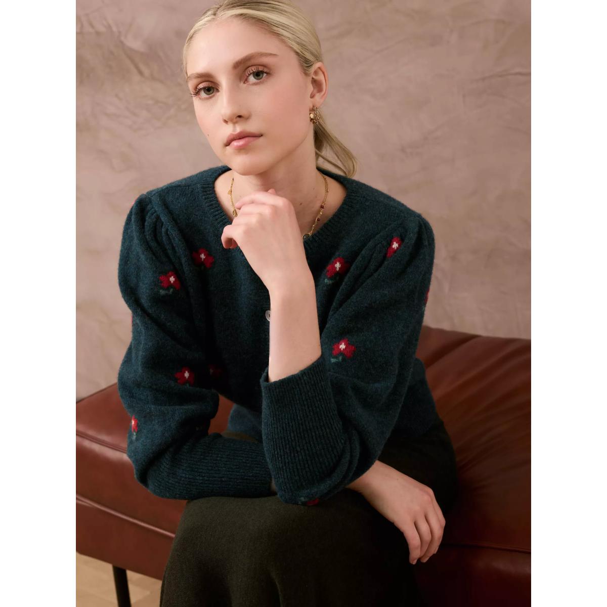 Brora Flowers Lambswool Cardigan, Cedar – image 3