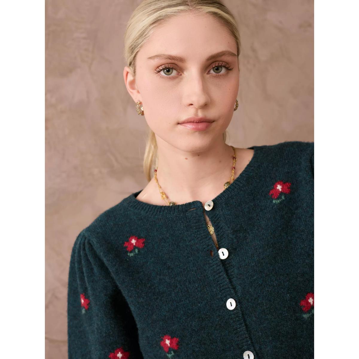 Brora Flowers Lambswool Cardigan, Cedar – image 4