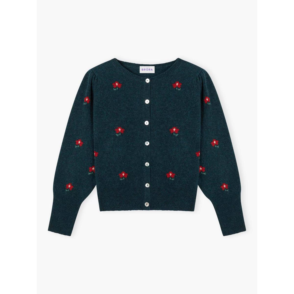 Brora Flowers Lambswool Cardigan, Cedar – image 5