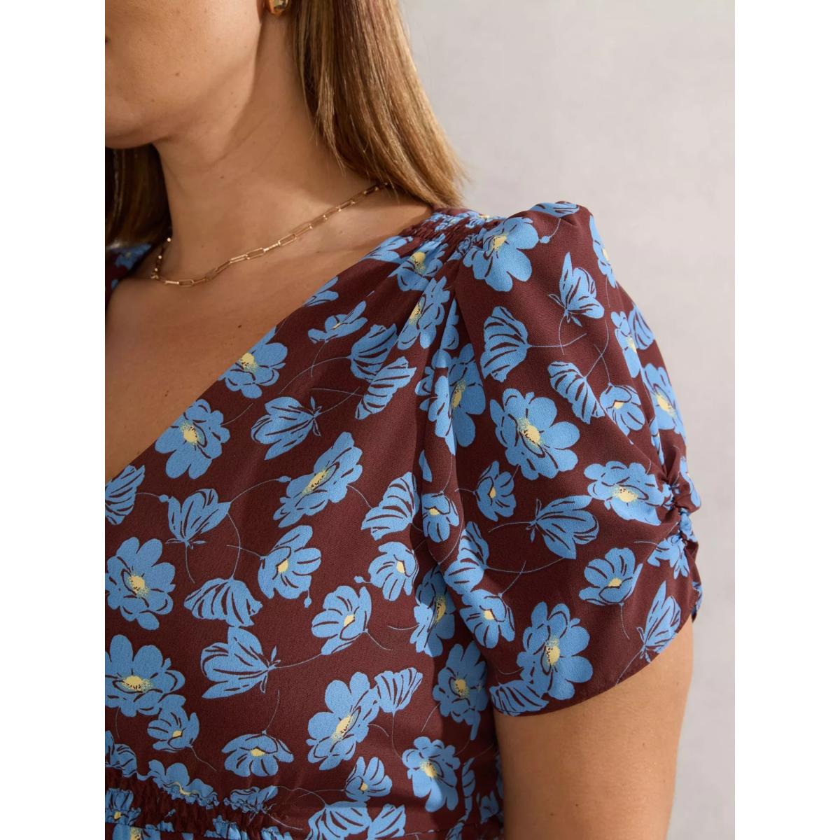 Live Unlimited Curve Flowers Midi Dress, Brown – image 2