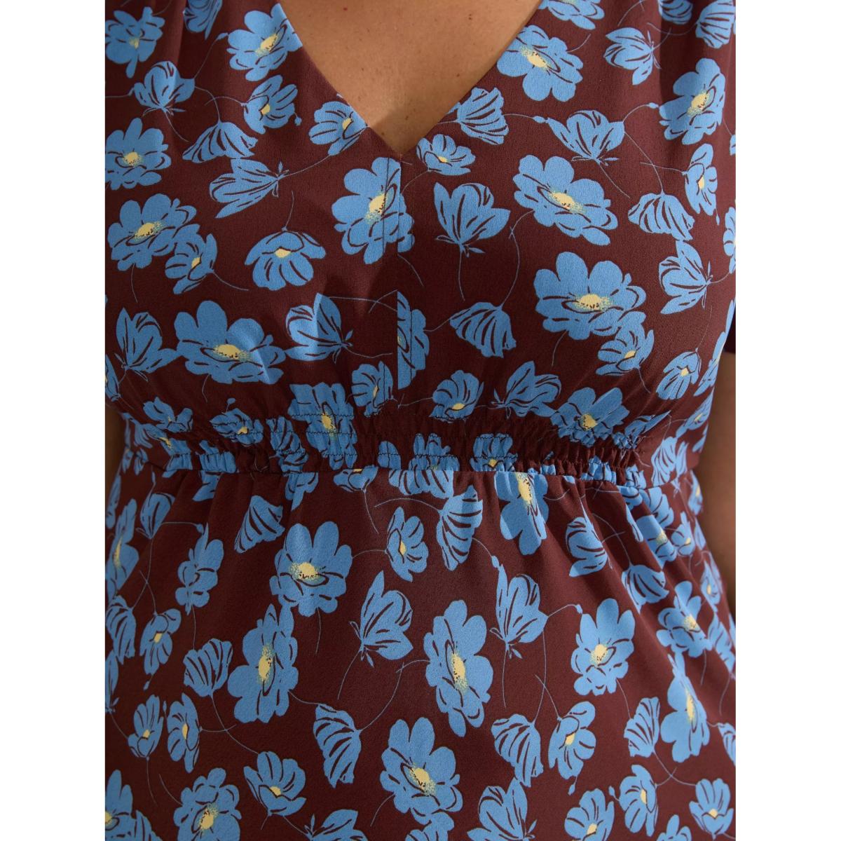 Live Unlimited Curve Flowers Midi Dress, Brown – image 3