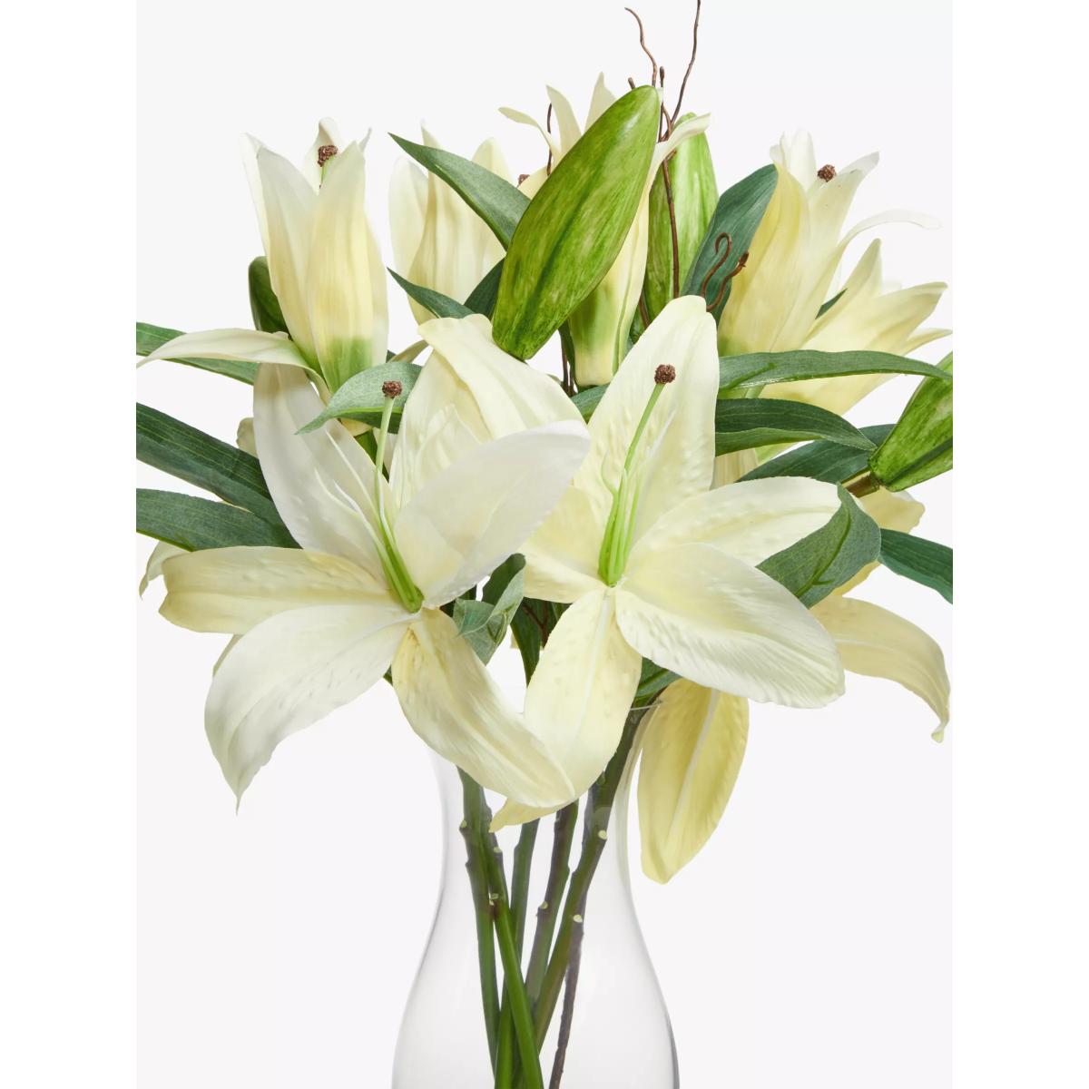 Floralsilk Artificial White Lilies in Flared Glass Vase, H46cm – image 2