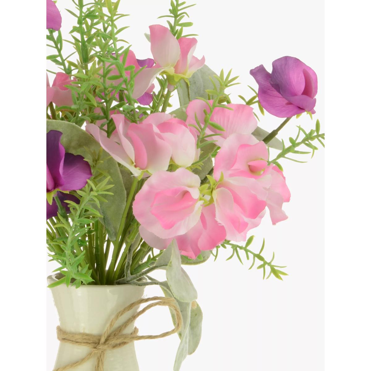 Floralsilk Artificial Sweet Pea in Ripple Ceramic Vase – image 2
