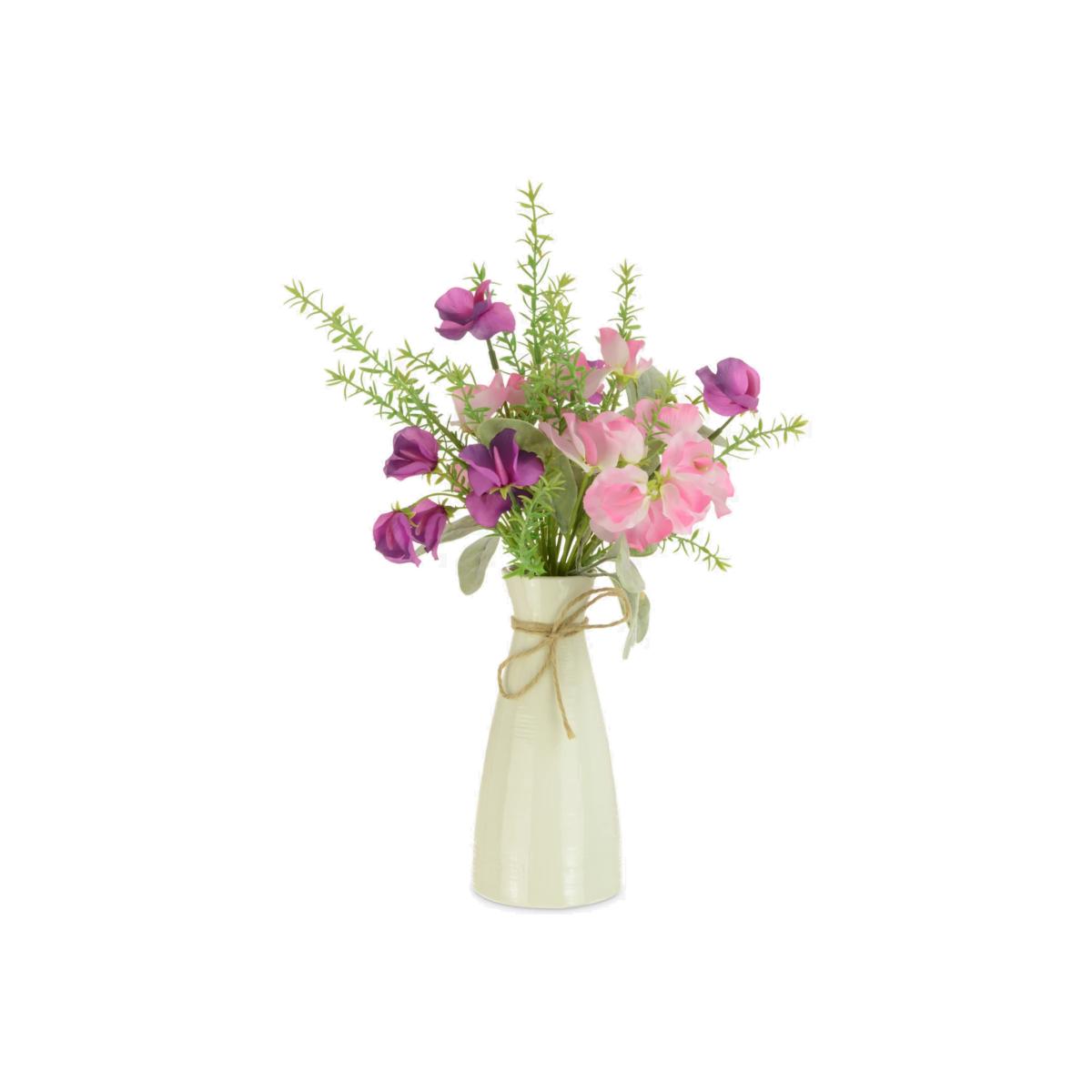 Floralsilk Artificial Sweet Pea in Ripple Ceramic Vase – image 1