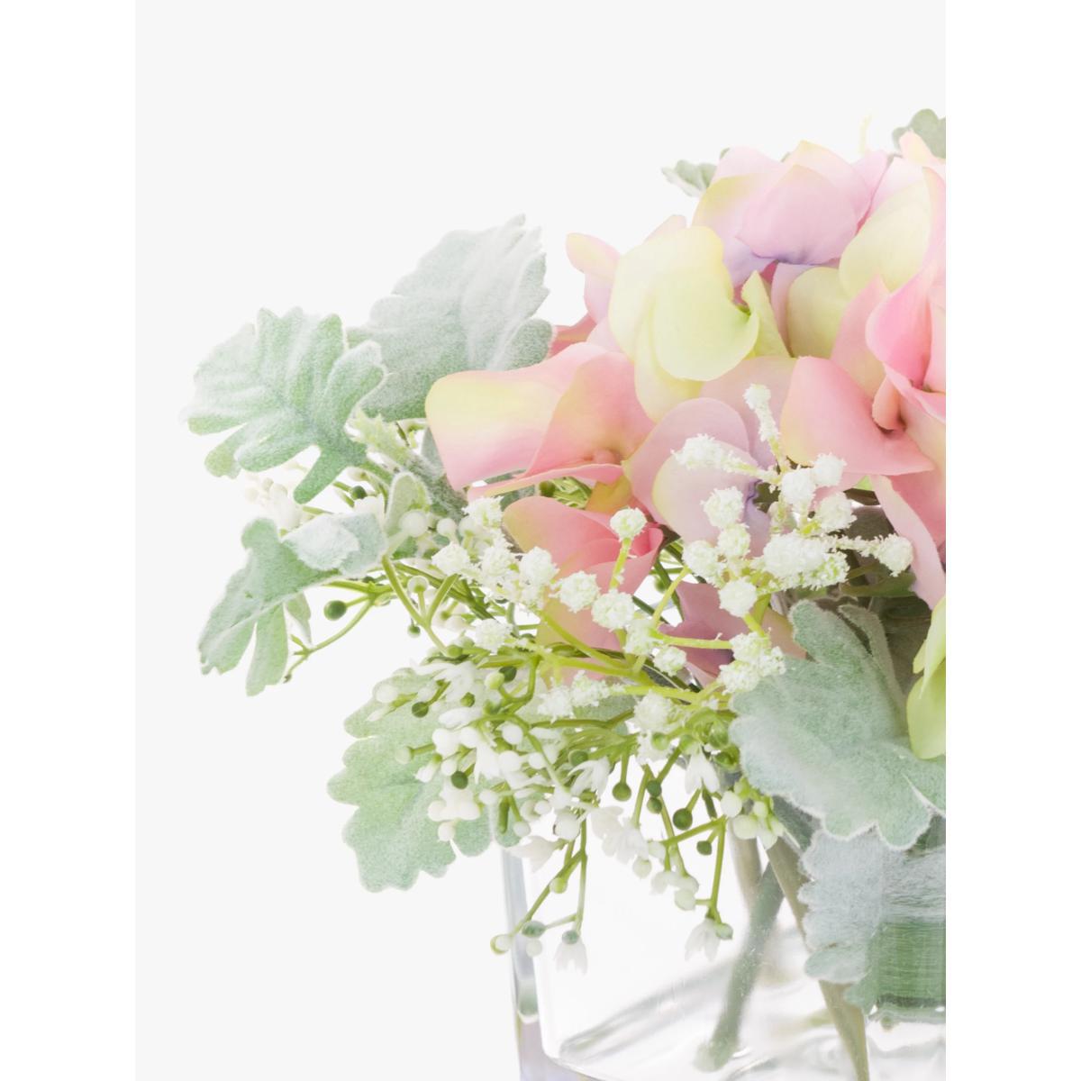 Floralsilk Artificial Hydrangea & Foliage in Cube Vase – image 2