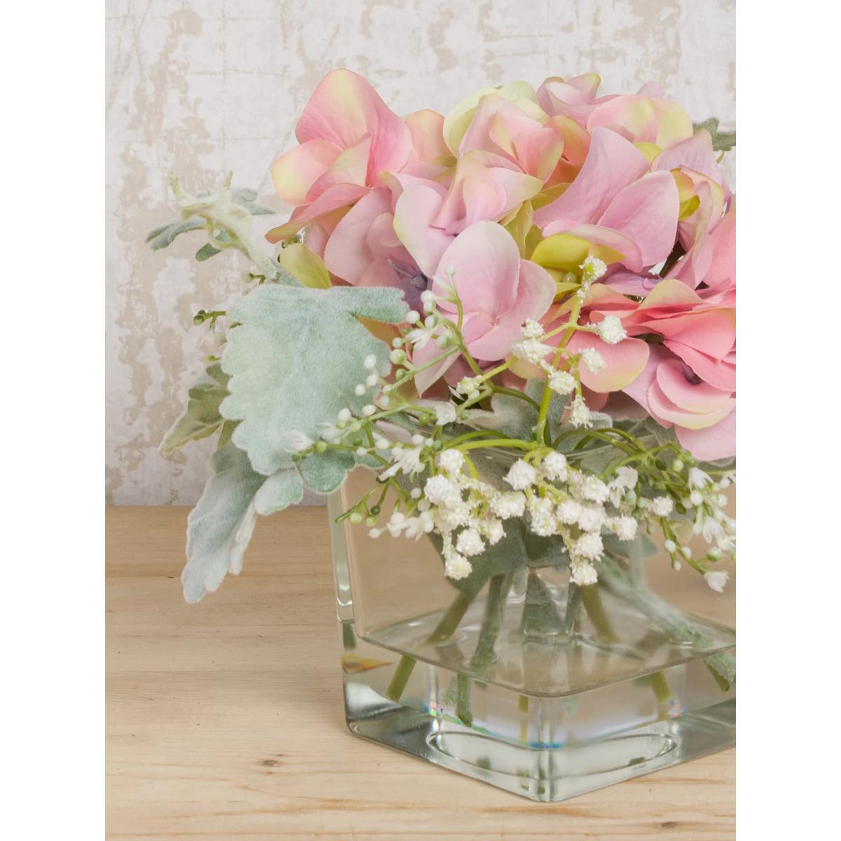 Floralsilk Artificial Hydrangea & Foliage in Cube Vase – image 4