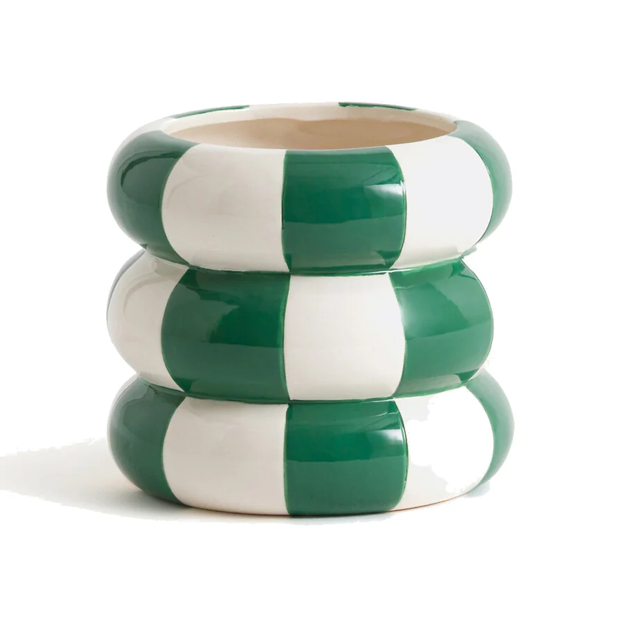 Konya 13cm Diameter Two-Tone Checkerboard Ceramic Flower Pot – image 1