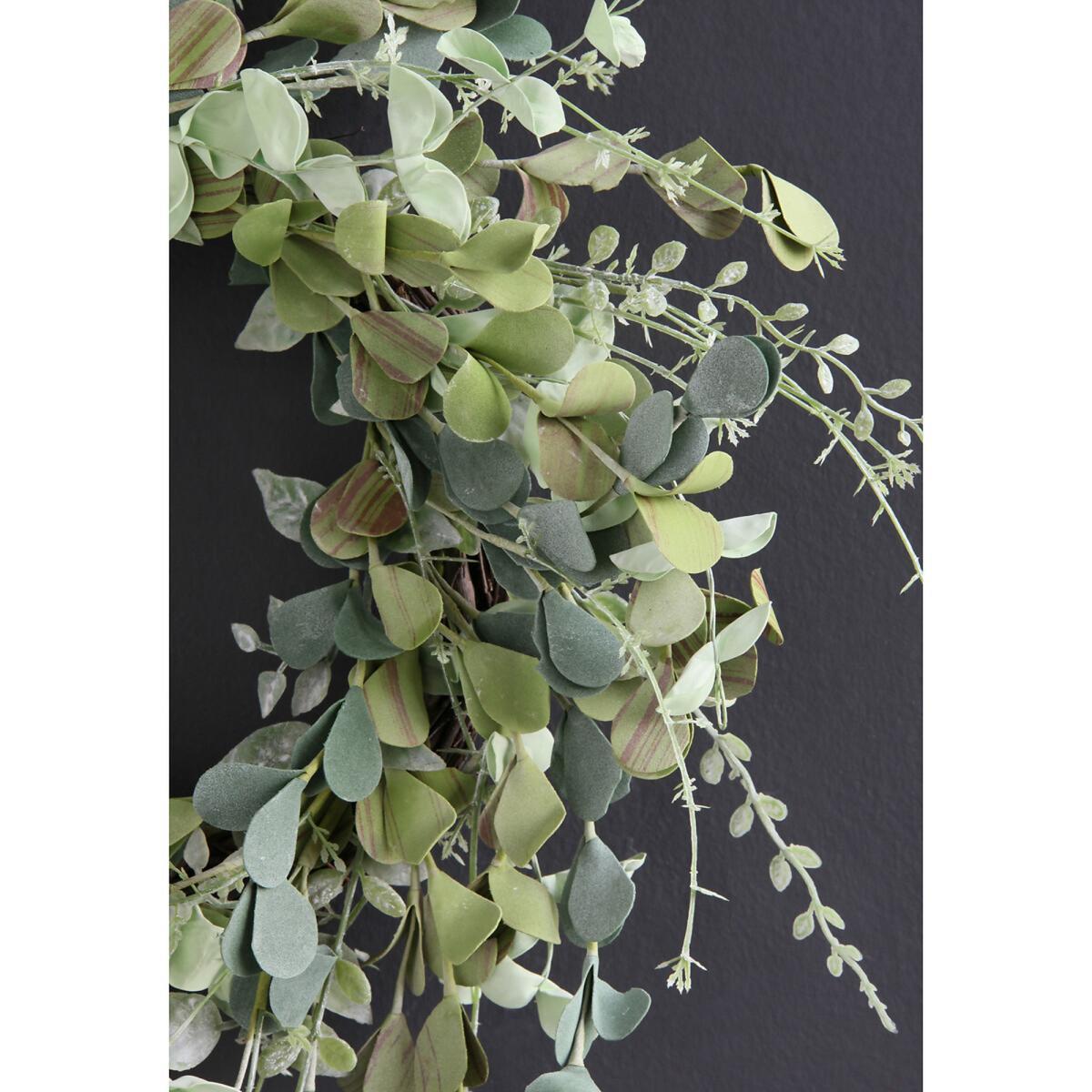 46cm Artificial Mixed Green/Eucalyptus Wreath on Rattan Base – image 2