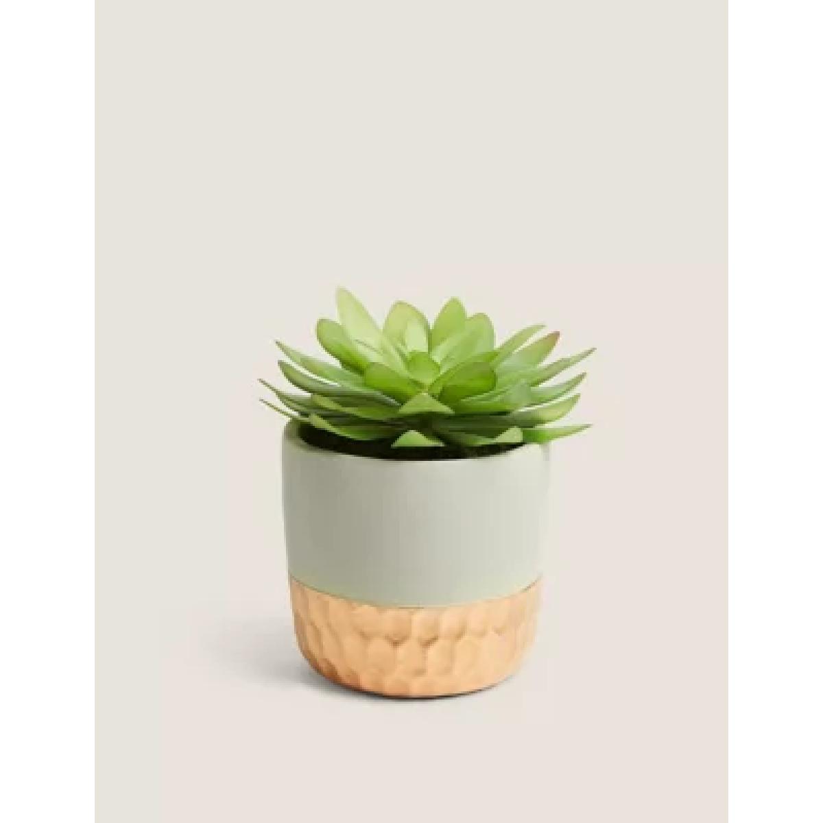 M&S Artificial Succulent in Metallic Base Pot - Green, Green – image 1