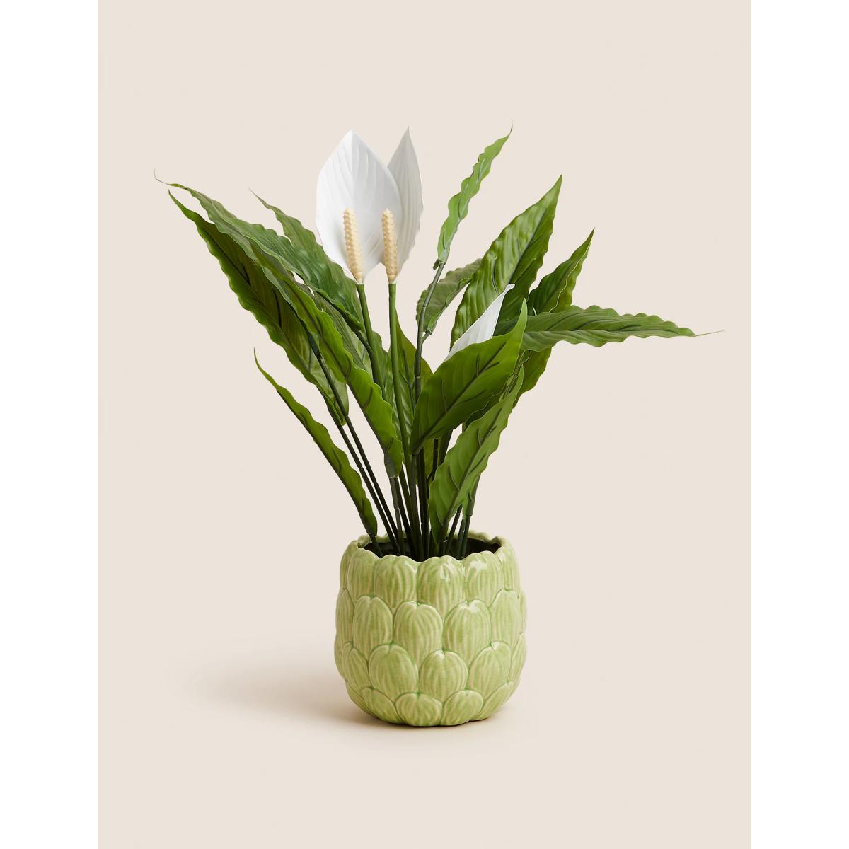 Moss & Sweetpea Artificial Peace Lily in Ceramic Pot - Green, Green – image 3