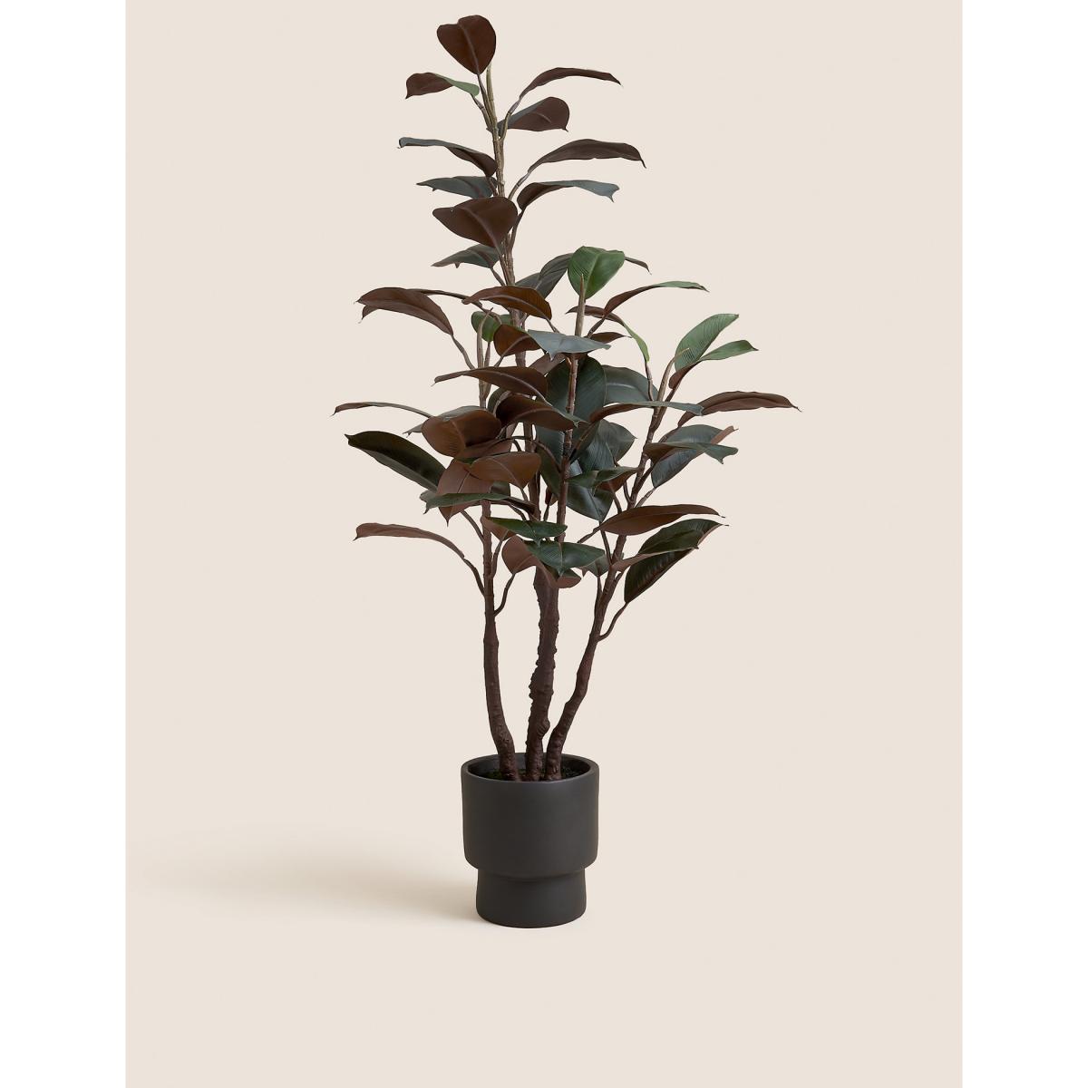 Moss & Sweetpea Artificial Rubber Plant in Cement Pot - Green, Green – image 3