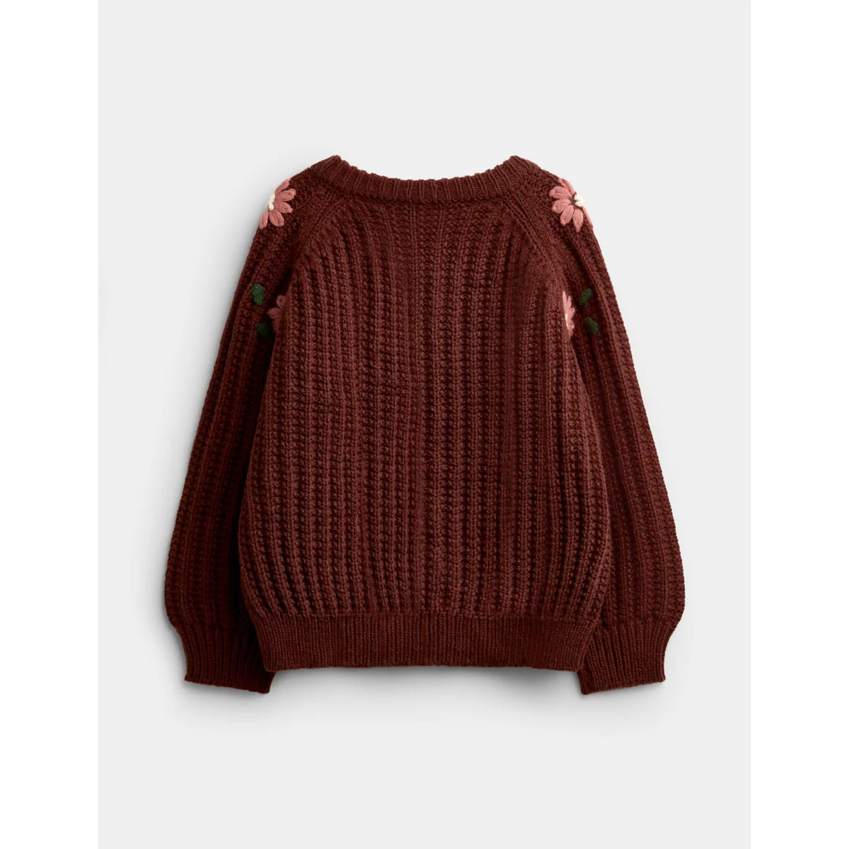 JoJo Maman Bébé Flower Embroidered Ribbed Cardigan Brown – image 2