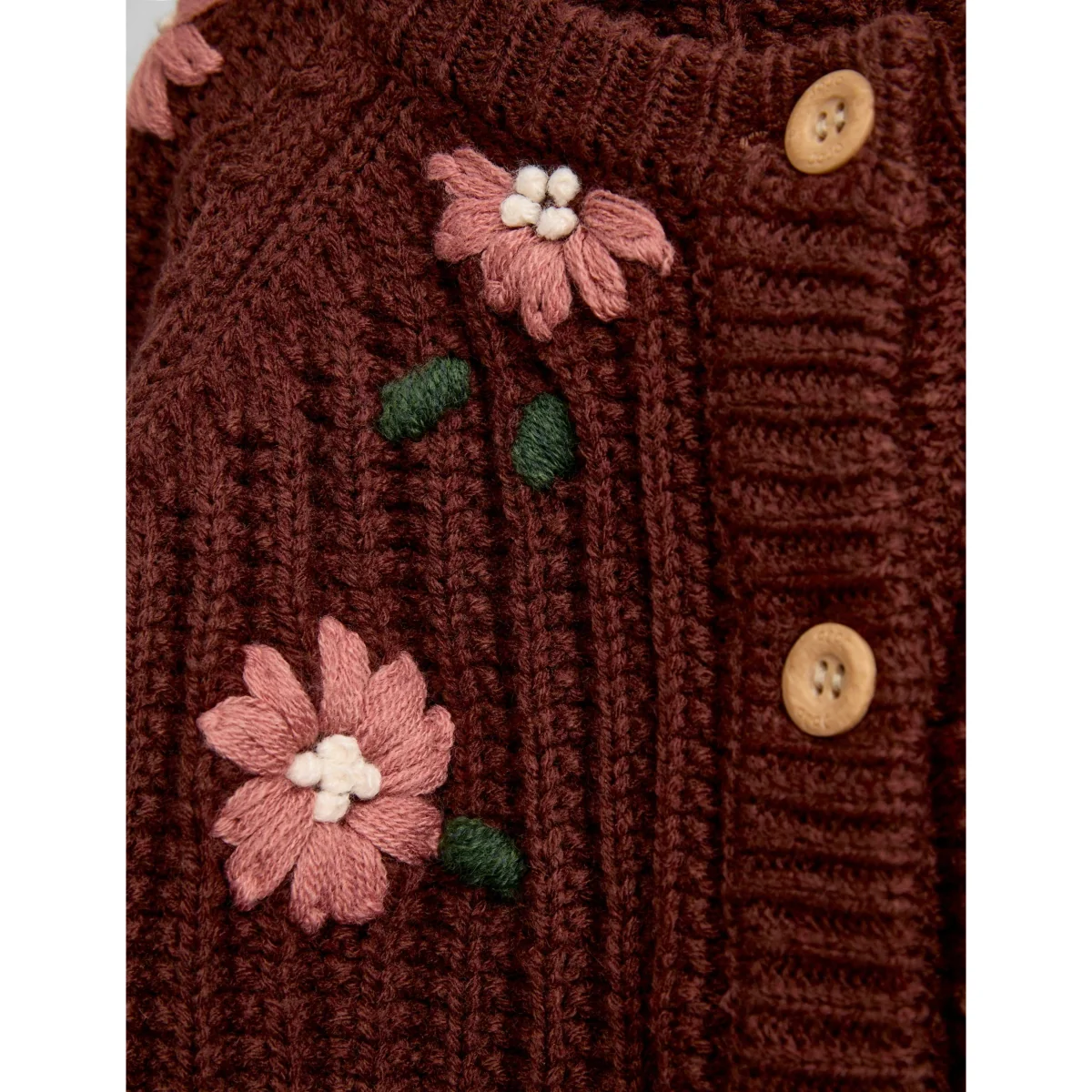 JoJo Maman Bébé Flower Embroidered Ribbed Cardigan Brown – image 4
