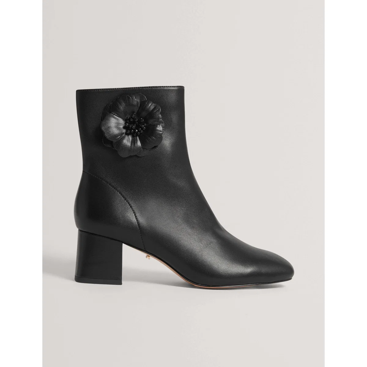 Ted Baker Leather Flower Detail Block Heel Ankle Boots Black – image 2