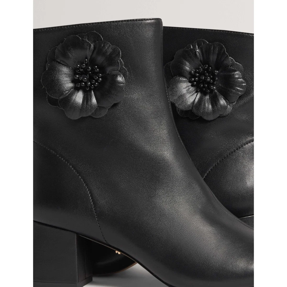 Ted Baker Leather Flower Detail Block Heel Ankle Boots Black – image 3