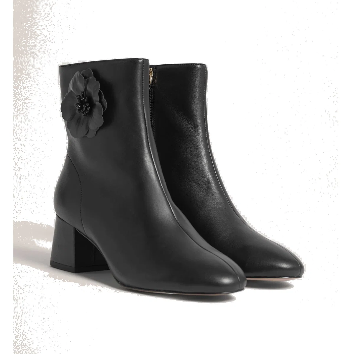 Ted Baker Leather Flower Detail Block Heel Ankle Boots Black – image 1