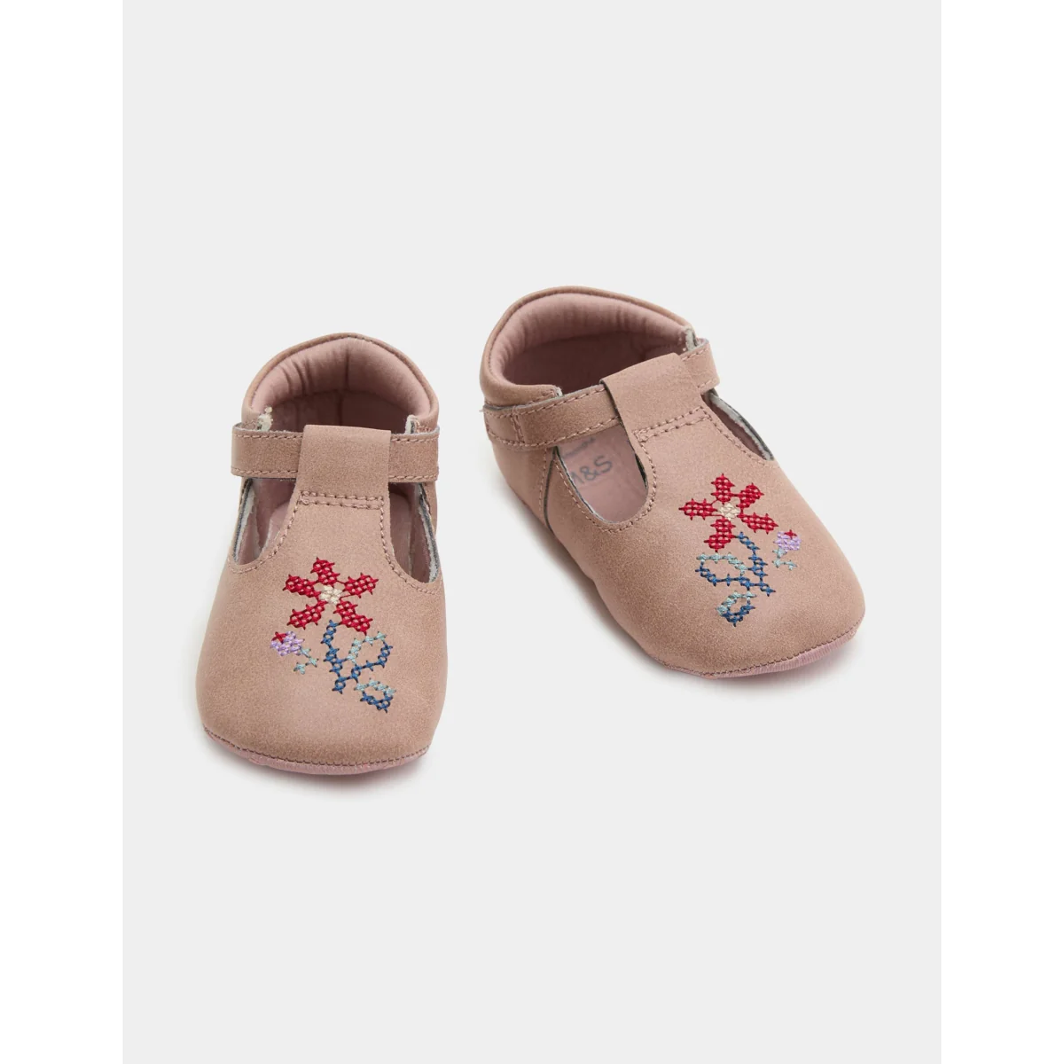 M&S Baby Embroidered Flower Ballet Pram Shoes (0-18 Mths) Pink – image 3