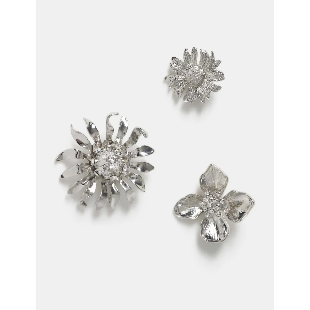3 Pack Silver Tone Embellished Flower Silver – image 2