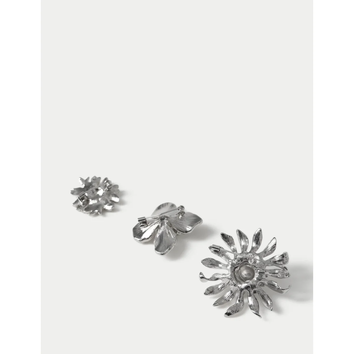 3 Pack Silver Tone Embellished Flower Silver – image 3