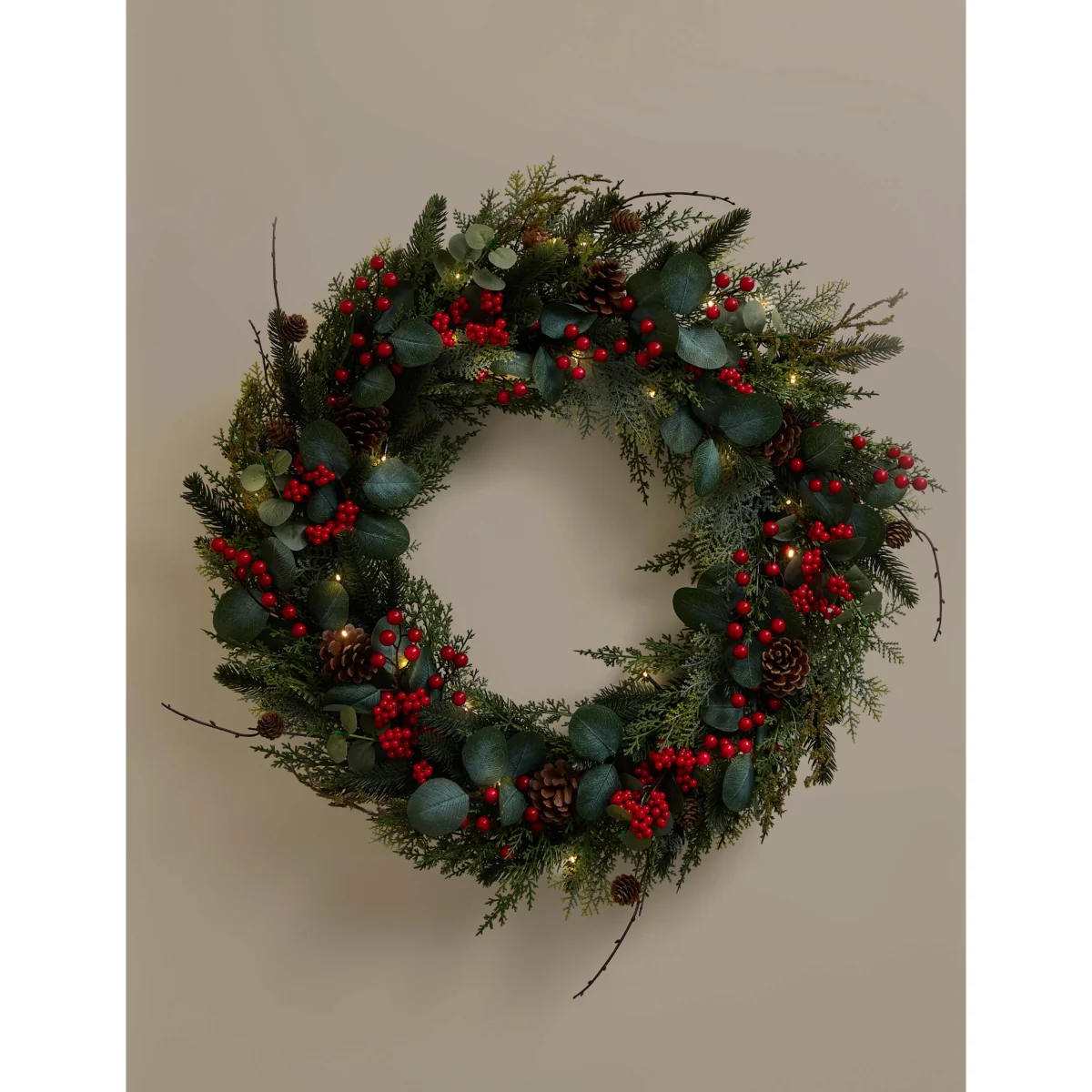 M&S Pre-Lit Red Berry Wreath Red Mix – image 2