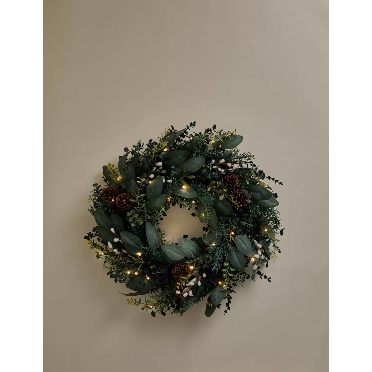 M&S Pre-Lit Green Pine Cone Wreath Green Mix – image 2
