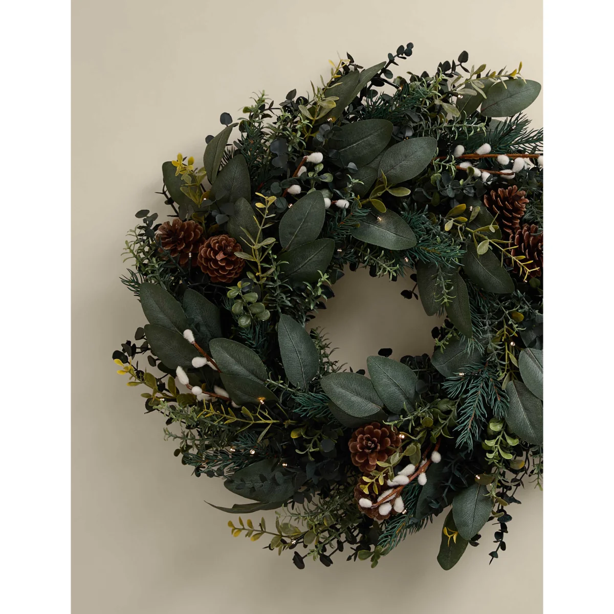 M&S Pre-Lit Green Pine Cone Wreath Green Mix – image 3