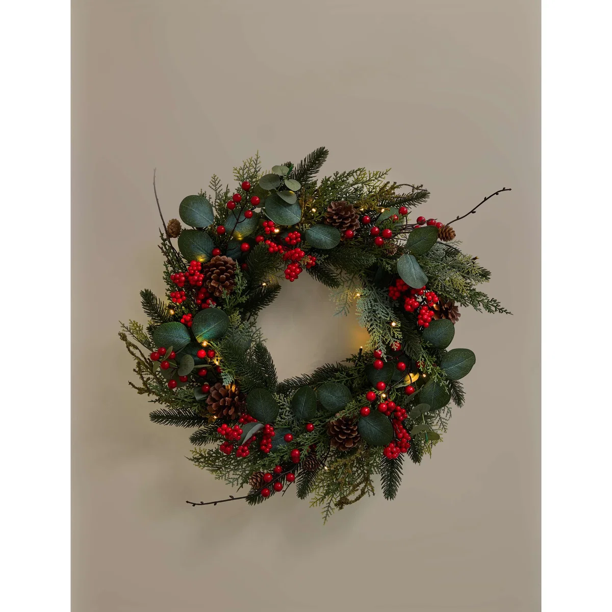 M&S Light Up Red Berry Wreath Green Mix – image 2