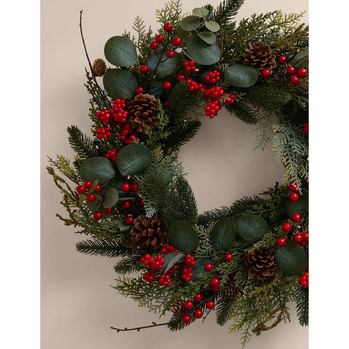 M&S Light Up Red Berry Wreath Green Mix – image 3