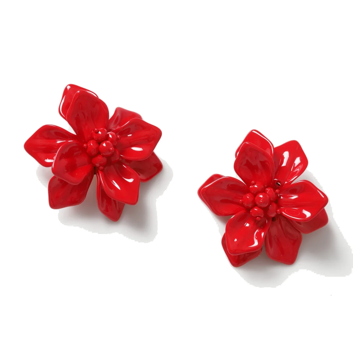 M&S Ww Red Flower Statement Earrings Red – image 1
