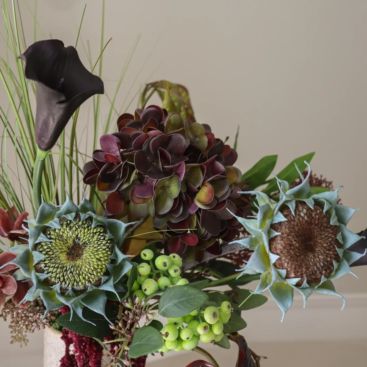 Botané Woodland Nocturne artificial bouquet Calla-anthurium-hydrangea-autumn sunflower 112 cm 14 pcs – image 2