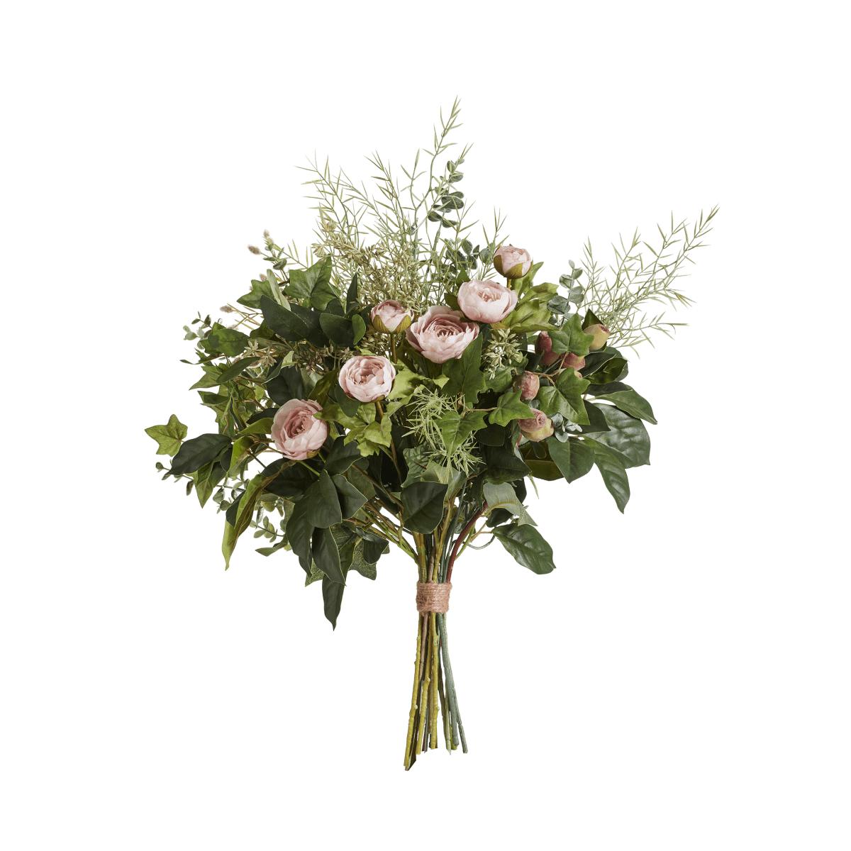 Faux Tea Rose and Eucalyptus Bunch - Pink/Green – image 2
